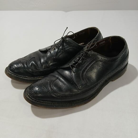 Allen Edmonds Longwing Blucher Men’s 10.5B Black Leather Dress Shoes Vintage - Picture 1 of 8